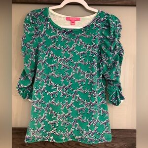 Lily Pulitzer Ruched Sleeves Zebra Print Top. Size Medium